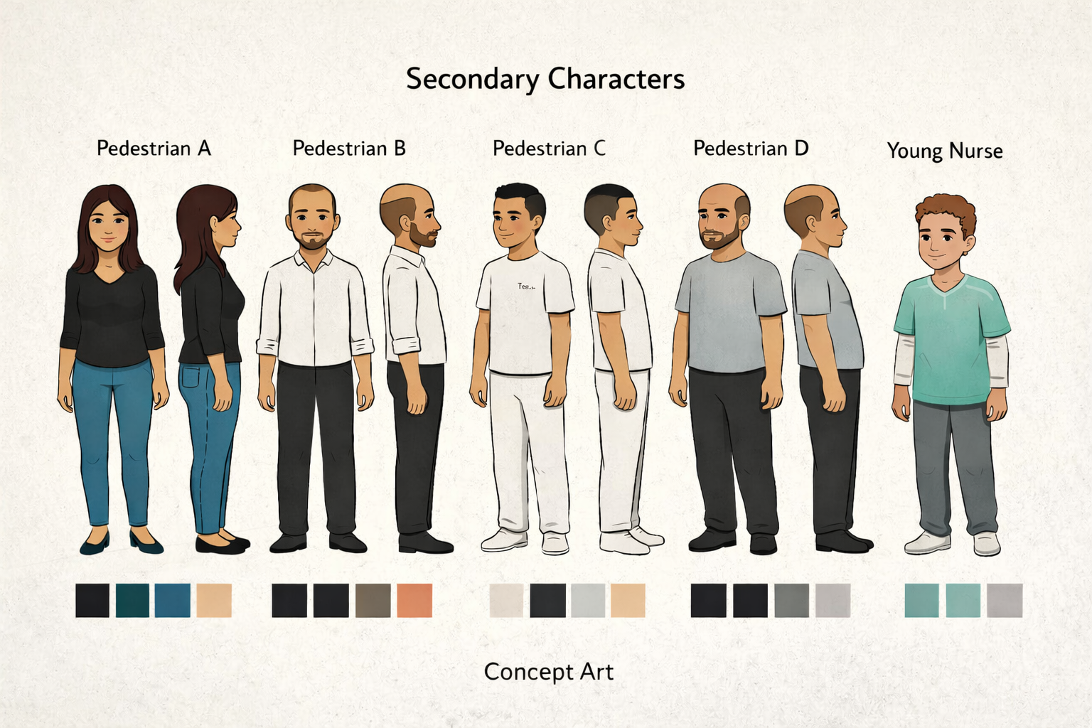 Arte conceptual de personajes secundarios